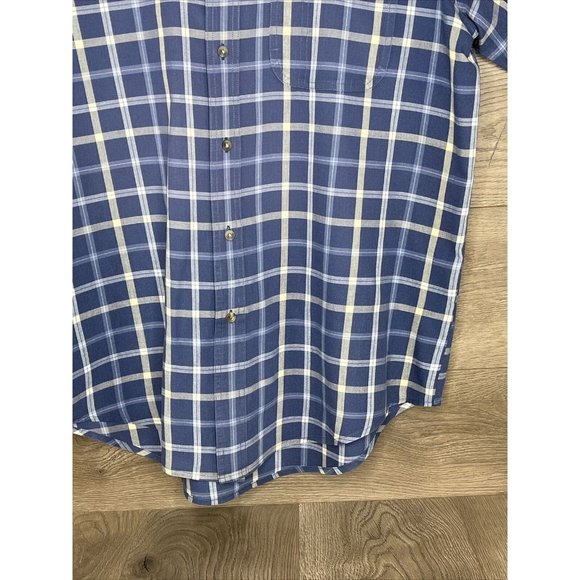 Wrangler Mens Button Down Shirt LG Blue Plaid Short Sleeve Rugged Wear Outdoors - Picture 4 of 10